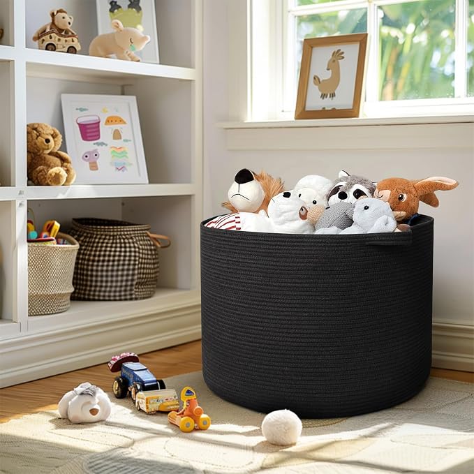 115L Super Large Black Blanket Basket, 23.6"x15.7" Woven Rope Bin - Image 6