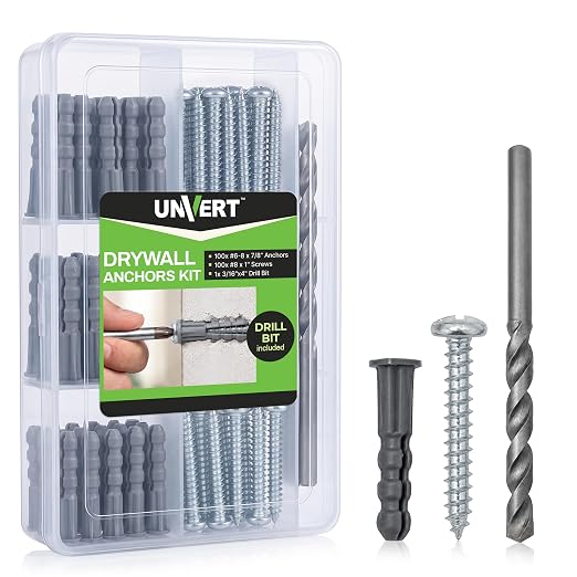 Drywall Anchors Kit, Includes 100 x Plastic wall Anchors by UNVERT