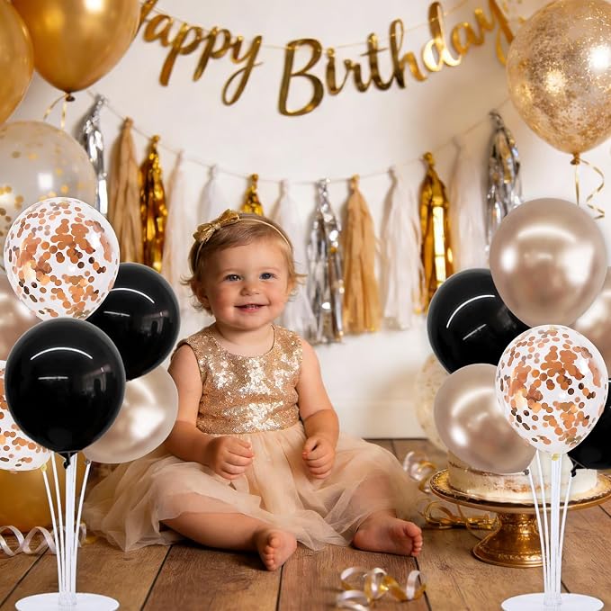 TONIFUL 4 Black Champagne Gold Balloon Stand Balloon Centerpieces - Image 4