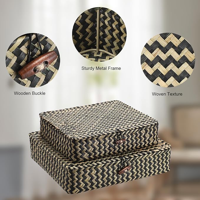 Hipiwe 2Pcs Flat Wicker Woven Basket - Image 5