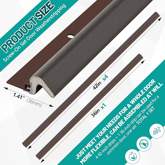 Yuntau 5 Pcs Screw on Door Weather Stripping 42" 36" Exterior Door Weather - Image 2
