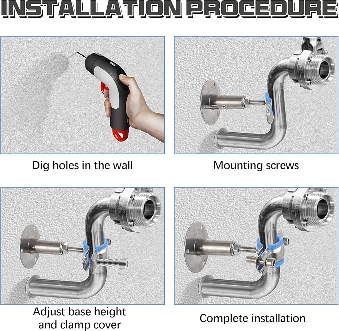 Yaocom 8 Pcs 304 Stainless Steel Wall Mount Ceiling Mount Pipe Supports Bracket - Image 5