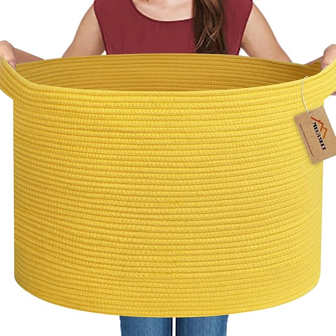 Extra Large Yellow Basket, 22” X 22” X 14” Cotton Rope Yellow Decor by MEGASKET