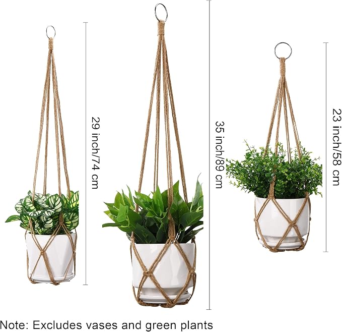 YIBOT 3 Pack Macrame Plant Hanger Outdoor Hanging Planter - Image 3