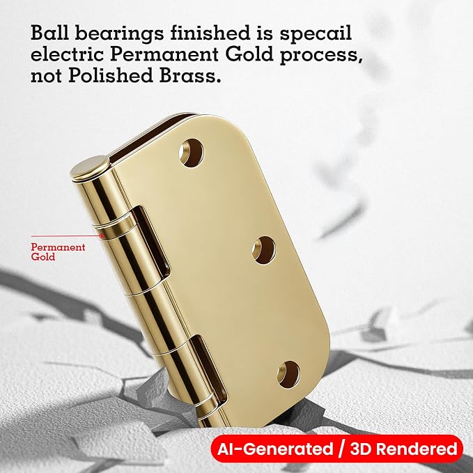 TDCHINGES Rounded Door Hinges Polished Brass 3.5 Inch 5/8" Lasting Mute | 12 - Image 4