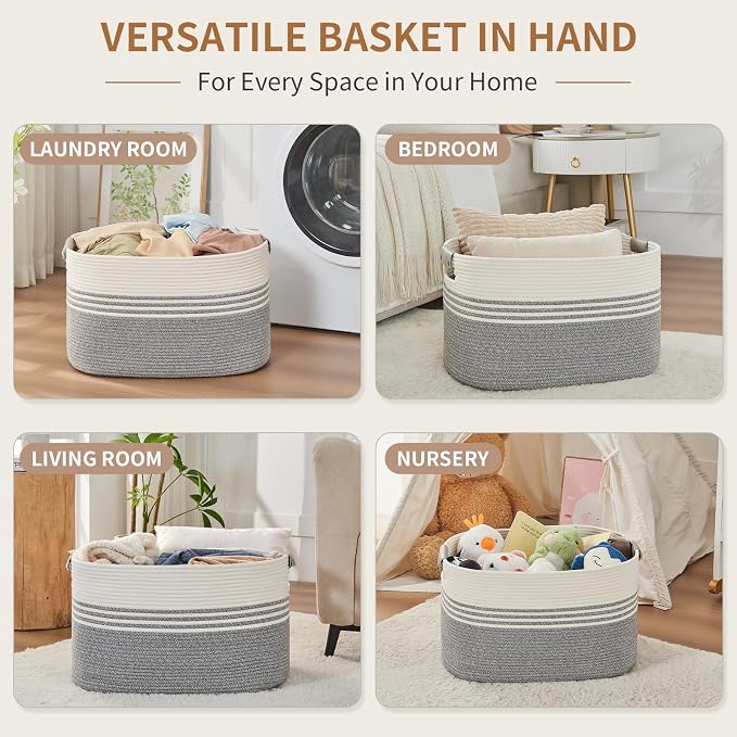 Laundry Hamper with Handles, 72L Rope Laundry Basket, toys and laundry in - Image 4