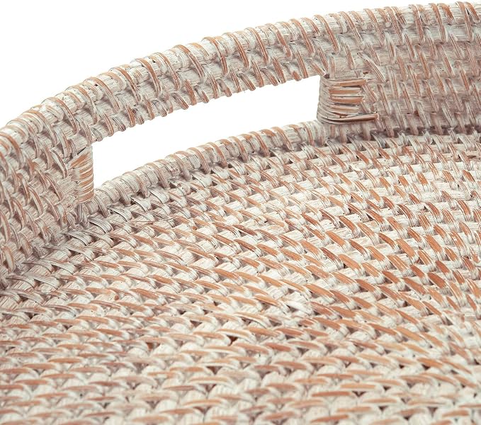 14" Round Rattan Tray, Hand Woven Serving Tray - Image 2