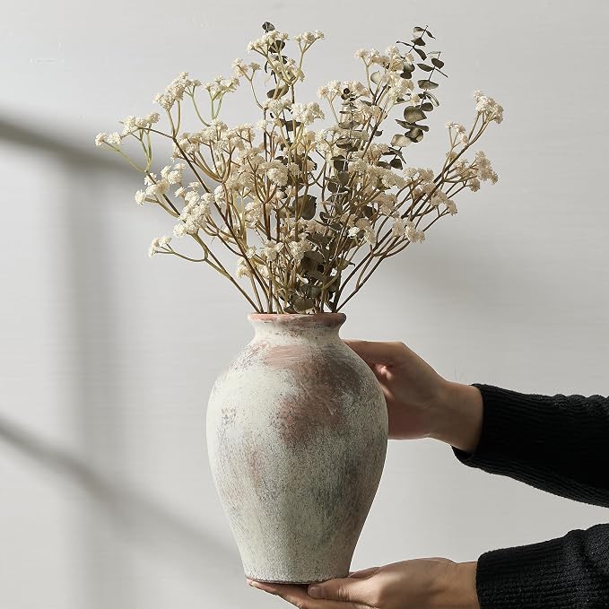 SIDUCAL Ceramic Vintage Flower Vase | 9 Inch Large Pottery Rustic Farmhouse - Image 6