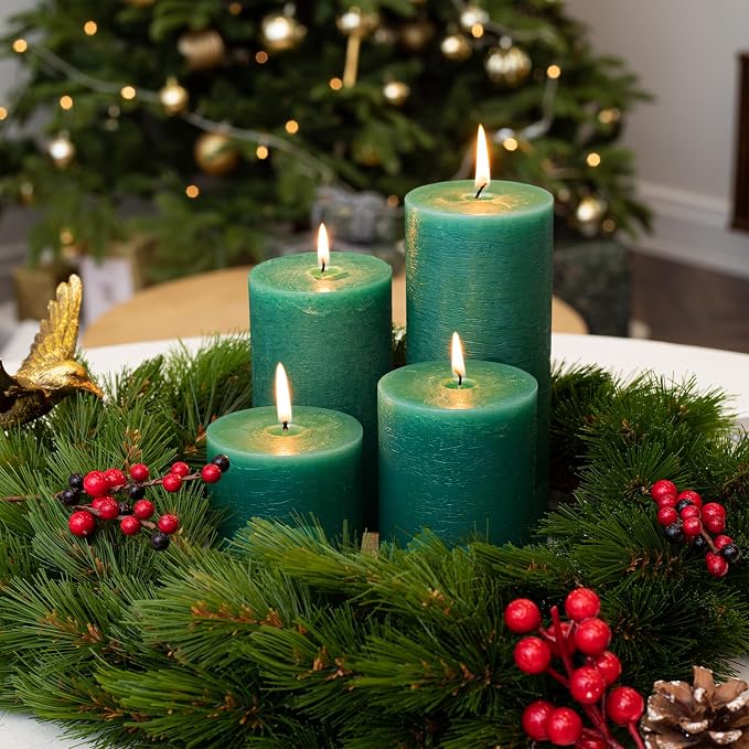 3x6 Inch Green Pillar Candles Set of 3 - Image 6