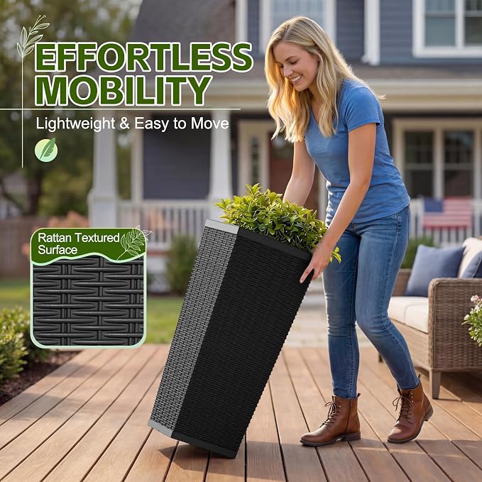 Devoko Resin 30'' Tall Planters Set of 2, Large Taper Outdoor Planter Pots | - Image 2
