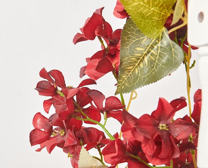 Artificial Flower Garland 2pcs 5.6ft Floral Hydrangea Vine Decor Red Flower | - Image 8