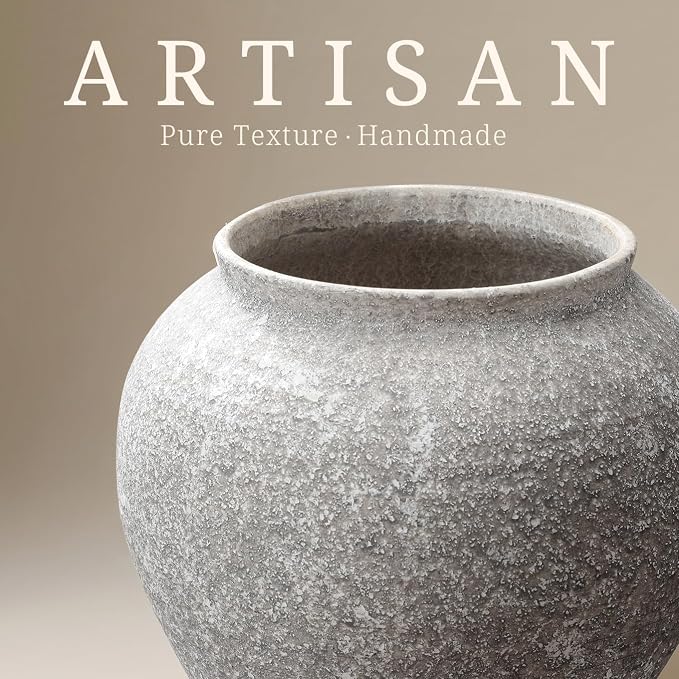 Textured Speckled Ceramic Vase, 6.7” Wabi-Sabi Stone Finish Flower Vase - Image 3
