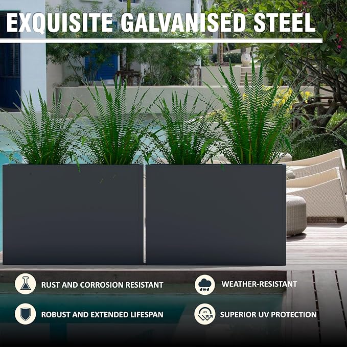 Modern Metal Planter Box 36" L x 9" W x 26" H – Rectangular Galvanized Steel - Image 4