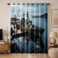 Navy Warship Blackout Curtains for Living Room 96 inches Long | Seaport Dock by Unknown