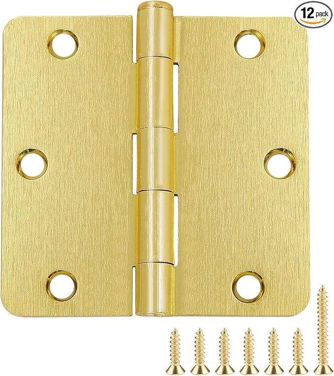 Door Hinges Satin Brass 3.5 Inch Interior 12 Pack 1/4" Radius Corners | by JIWDOORHINGESFORHOME