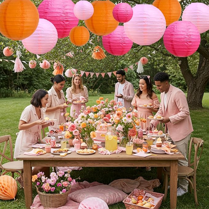 BEISHIDA Pink Orange Paper Lanterns 12Pcs 4/6/8/10 Inch Round Chinese Lamp | - Image 5
