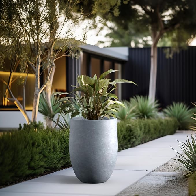 Kante Large Round Bullet Blue Gray Concrete Planter 21.7" Tall, Outdoor | - Image 4