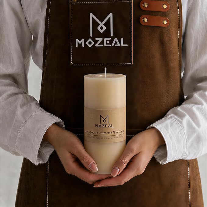 MOZEAL 3" x 8" Hand-Poured Unscented Large Candle, Smokeless Rustic Pillar - Image 2