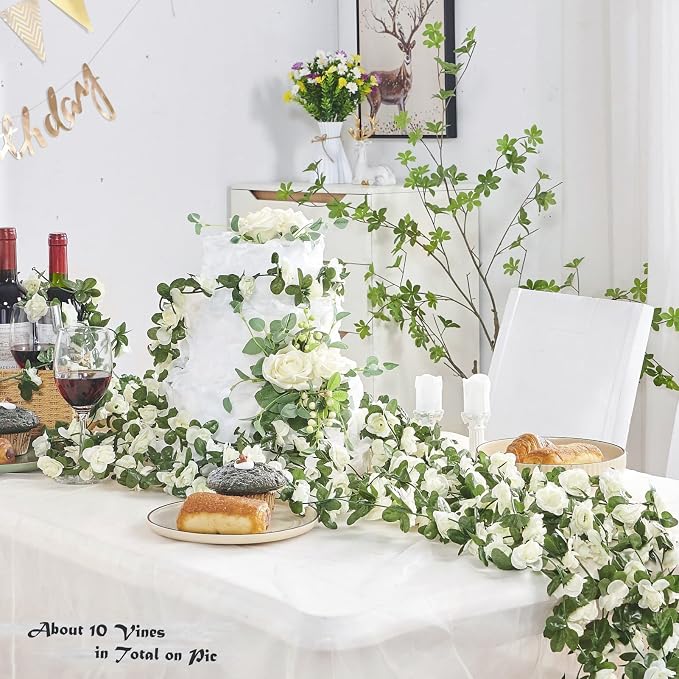 8Pcs x 8.2FT Artificial Flower Garland Floral Rose Vine Decor, Hanging Faux - Image 2