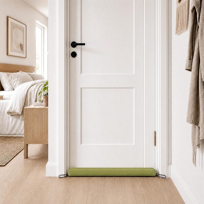 Sunolga Door Draft Stopper, Removable Washable Cover, Olive Green | Weighted - Image 4