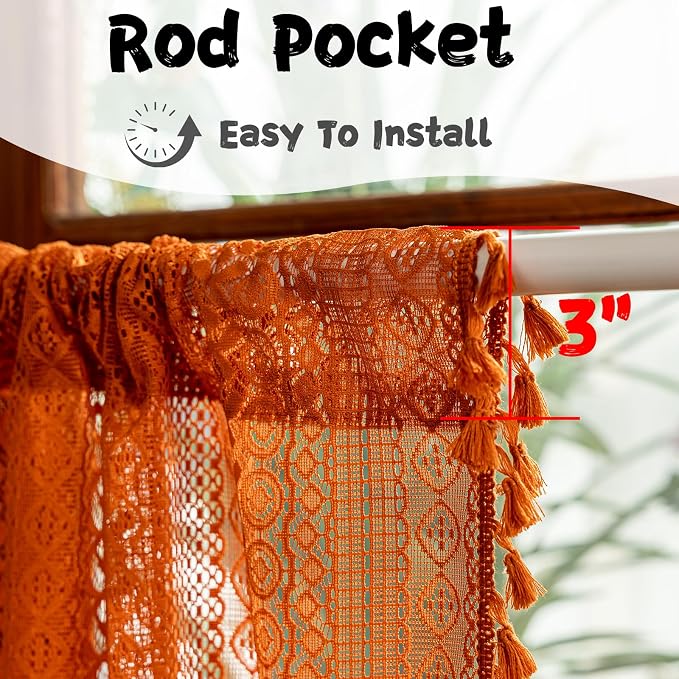 Sutuo Home Terracotta Boho Kitchen Curtains 54 inches Long, Burnt Orange - Image 4
