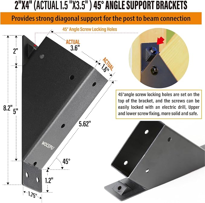 8pack 2x4 Degree Angle Support Brackets, - Image 2