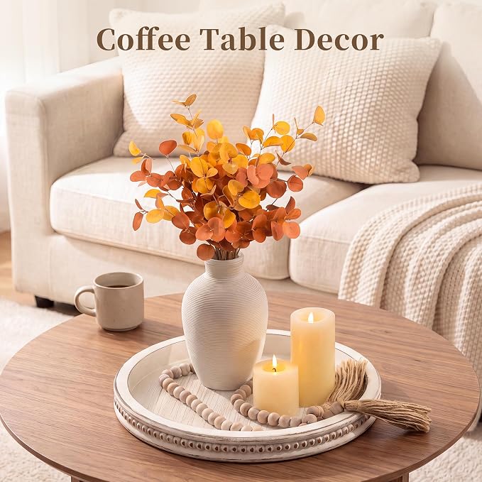 Hanobe Decorative Tray for Coffee Table: 11.8" Round Whitewashed Wood Tray for - Image 2
