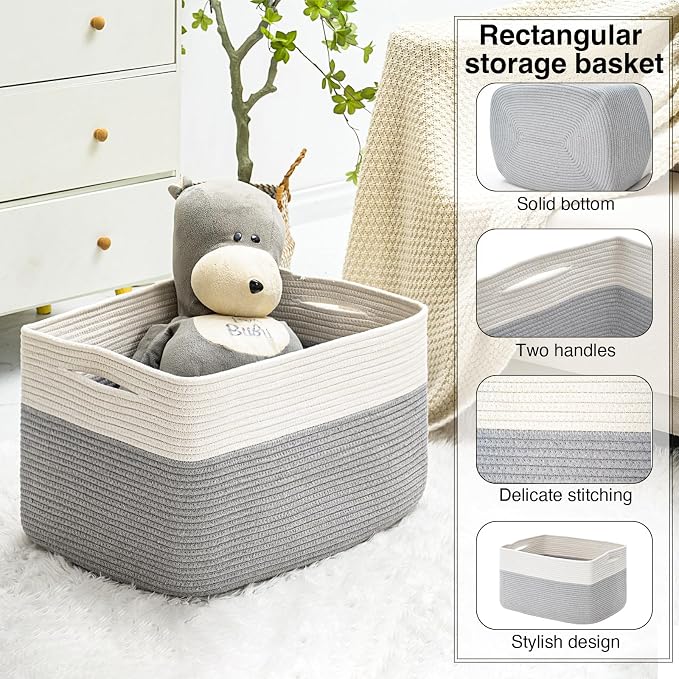 ICERZCZ Large Blanket Basket Living Room, Rectangle Storage Basket, Large Basket - Image 4