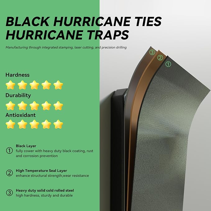 Black Hurricane Ties for Rafters, Hurricane Clips, Hurricane Brackets, - Image 3