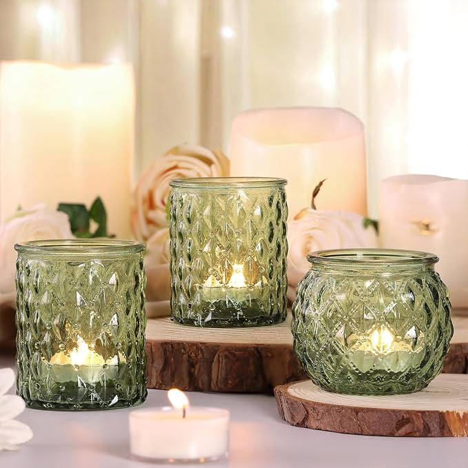 NITIME 12Pcs Assorted Green Votive Candle Holders, Tea Lights Candle Holder - Image 3