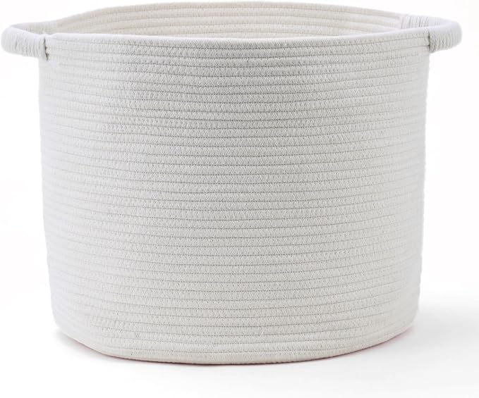 Blanket Basket for Living Room, Woven Rope Storage Basket | 16"D x 14"H | White by KODOMOORE