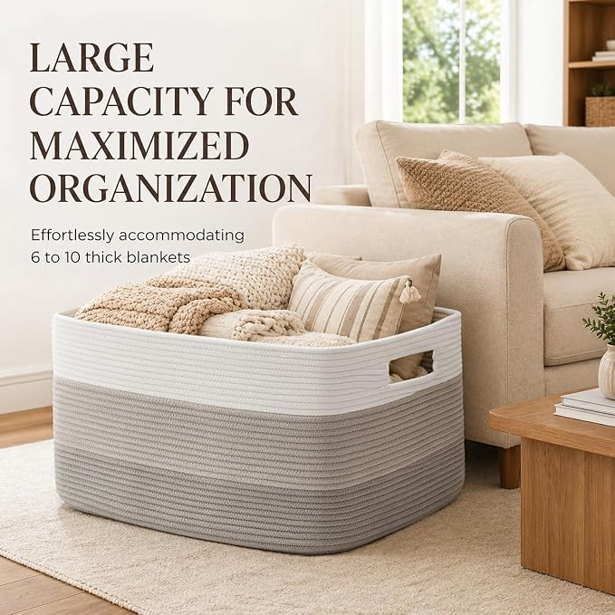 OIAHOMY Blanket Basket Laundry Basket Dog Toy Basket 75L Gradient Grey | Large - Image 3