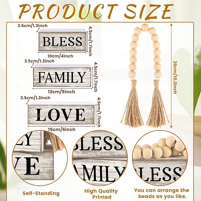 Conelist 4 Pcs Farmhouse Table Decoration Home Sweet Decor, Bless | This is Us - Image 3