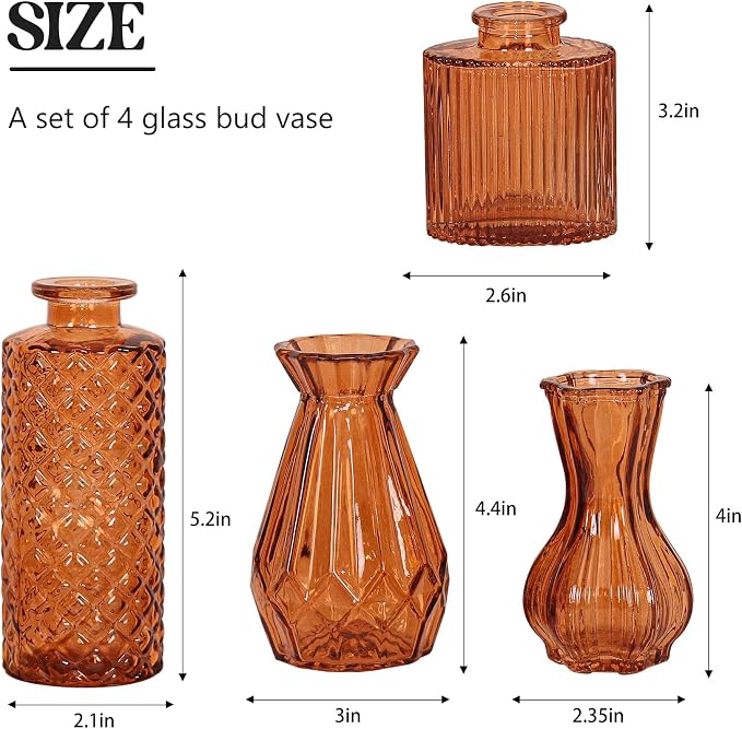 Set of 4 Glass Bud Vase Set, Small Vintage Clear Flower Vase Centerpieces - Image 2