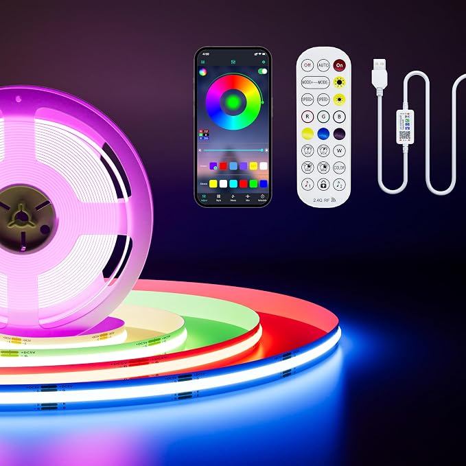 PAUTIX 5V USB RGB COB LED Strip Light 4.92ft/1.5m Color Changing Strip Lights - Image 9