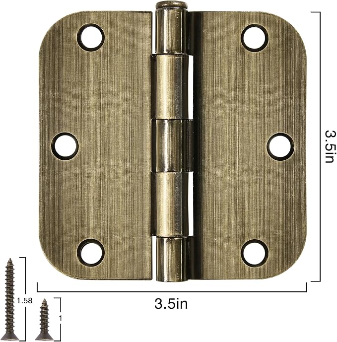 TDCHINGES Rounded Door Hinges 3.5" X 3 1/2 Inch Antique Brass 5/8" 12 Pack | - Image 5