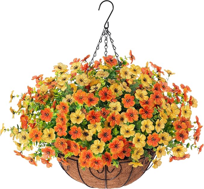 Artificial Fake Hanging Mums Plants Flowers Basket - Image 7