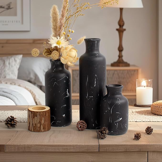 Resin 3 Piece Decorative Vase Set, Mantel and Shelf Decor. Boho Style Vases - Image 2