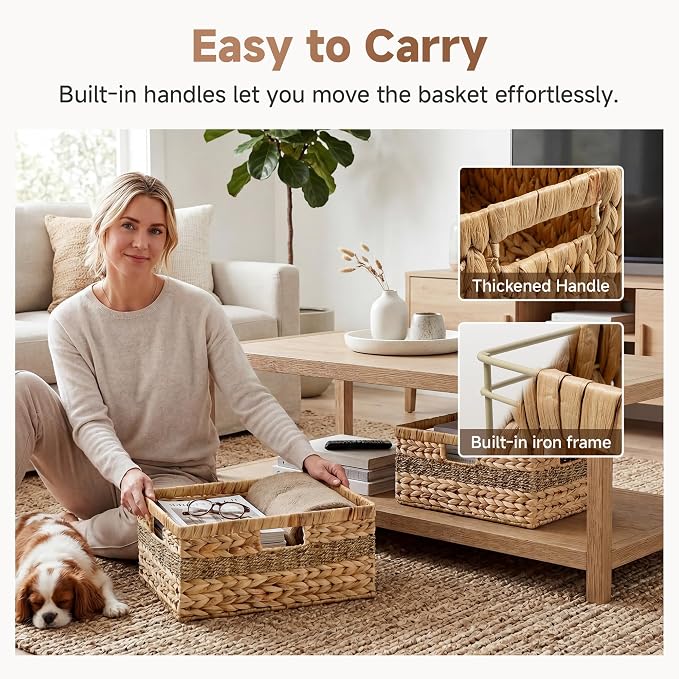 StorageWorks Jumbo Rectangular Wicker Basket, Water Hyacinth and Seagrass - Image 4