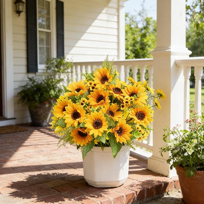 AmyHomie Artificial Sunflowers for Outdoors Fall Decor, 2 Bouquets | Garden - Image 5