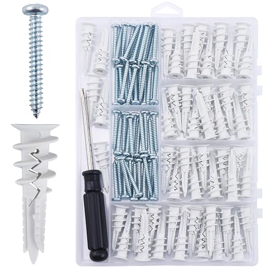 JEGONFRI 100PCS Self-Drilling Drywall Anchors and Screws Kit, Holds 75Lbs | No by JEGONFRI
