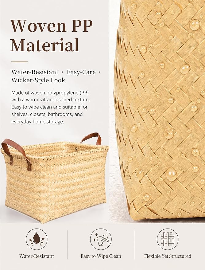Wicker Storage Baskets, 4 Pack Woven Baskets - Image 3