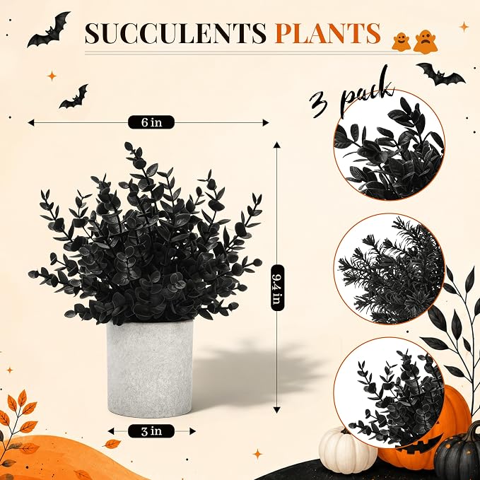 Der Rose 3 Pack Black Eucalyptus Fake Plantsfor Halloween Bathroom Decor | - Image 3