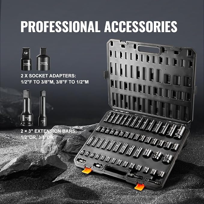 VEVOR Impact Socket Set 3/8" & 1/2" Socket Set 59PCS SAE 5/16" to 1-1/4" and - Image 4