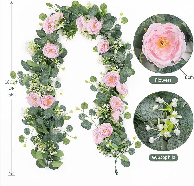 TOCHGREEN 4 Pack Artificial Eucalyptus Flower Garland - Image 3