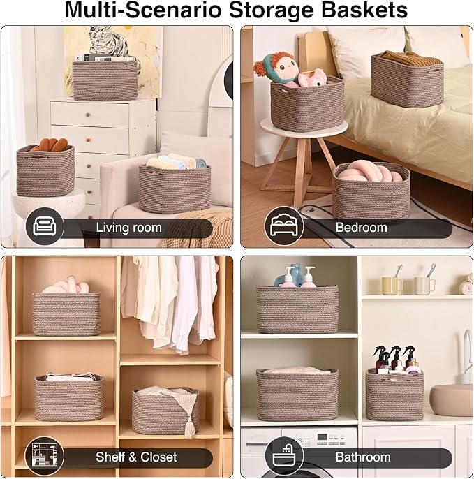 ICERZCZ Storage Baskets for Organizing Shelves, Woven Cotton Rope Bins for Baby - Image 5