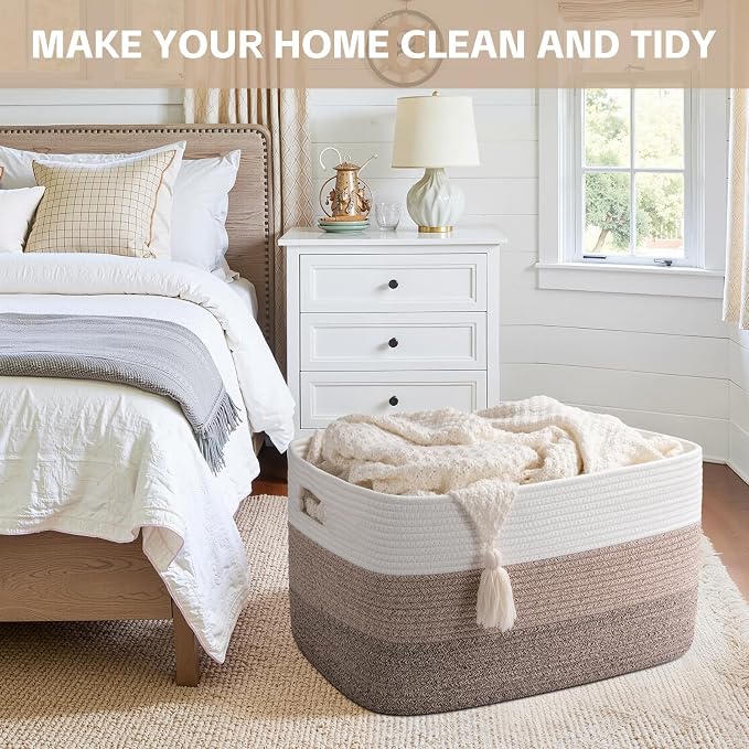 OIAHOMY Large Blanket Basket, 22”x17”x12” Laundry Baskets, Nursery Blanket - Image 8