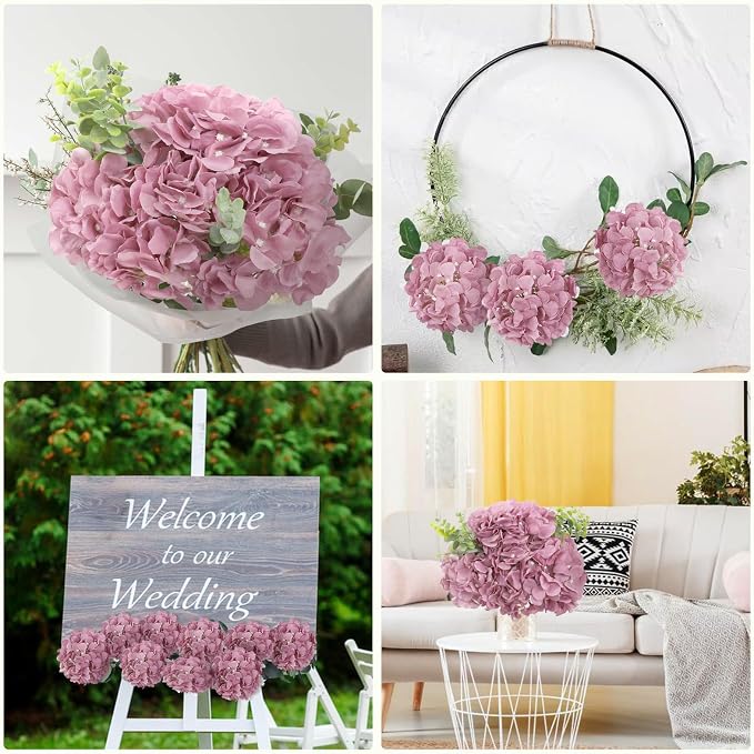 AVIVIHO 10pcs Fake Flowers Mauve Pink Flowers Hydrangea Artificial Flowers Bulk - Image 5