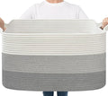 Goodpick Large Woven Rope Blanket Basket, Light Gray | 21.6'' x 14.9'' x 11.8'' by Goodpick