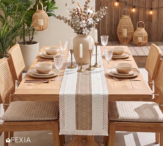 Boho Table Runner for Fall Home Decor 12x72 Burlap - Image 4